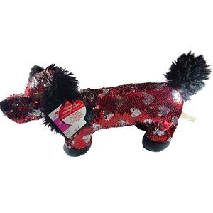 Valentines Day Sequin Color Changing Dog Plush Toy walmart daschund red silver